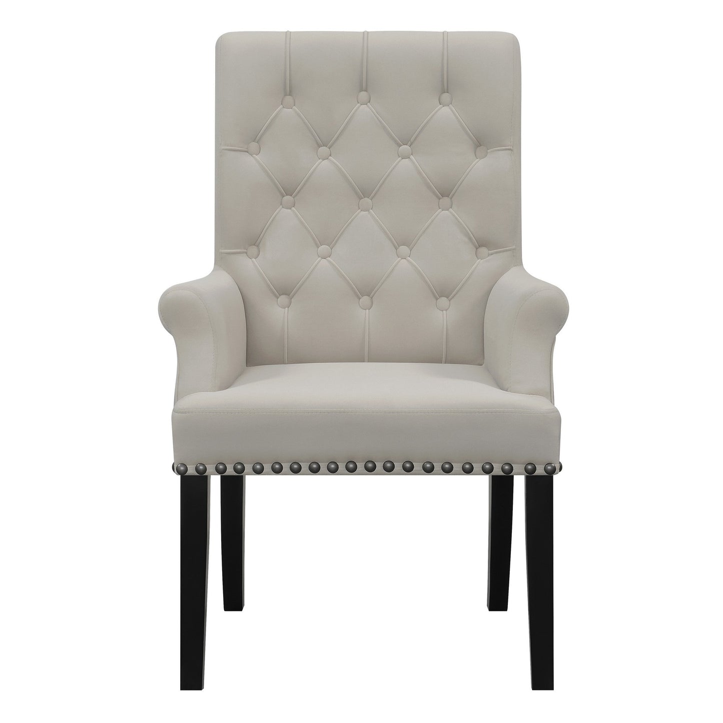 Benzara BM297198 Ali 27" Accent Armchair with Light Gray Fabric, Button Tufted Rolled Back