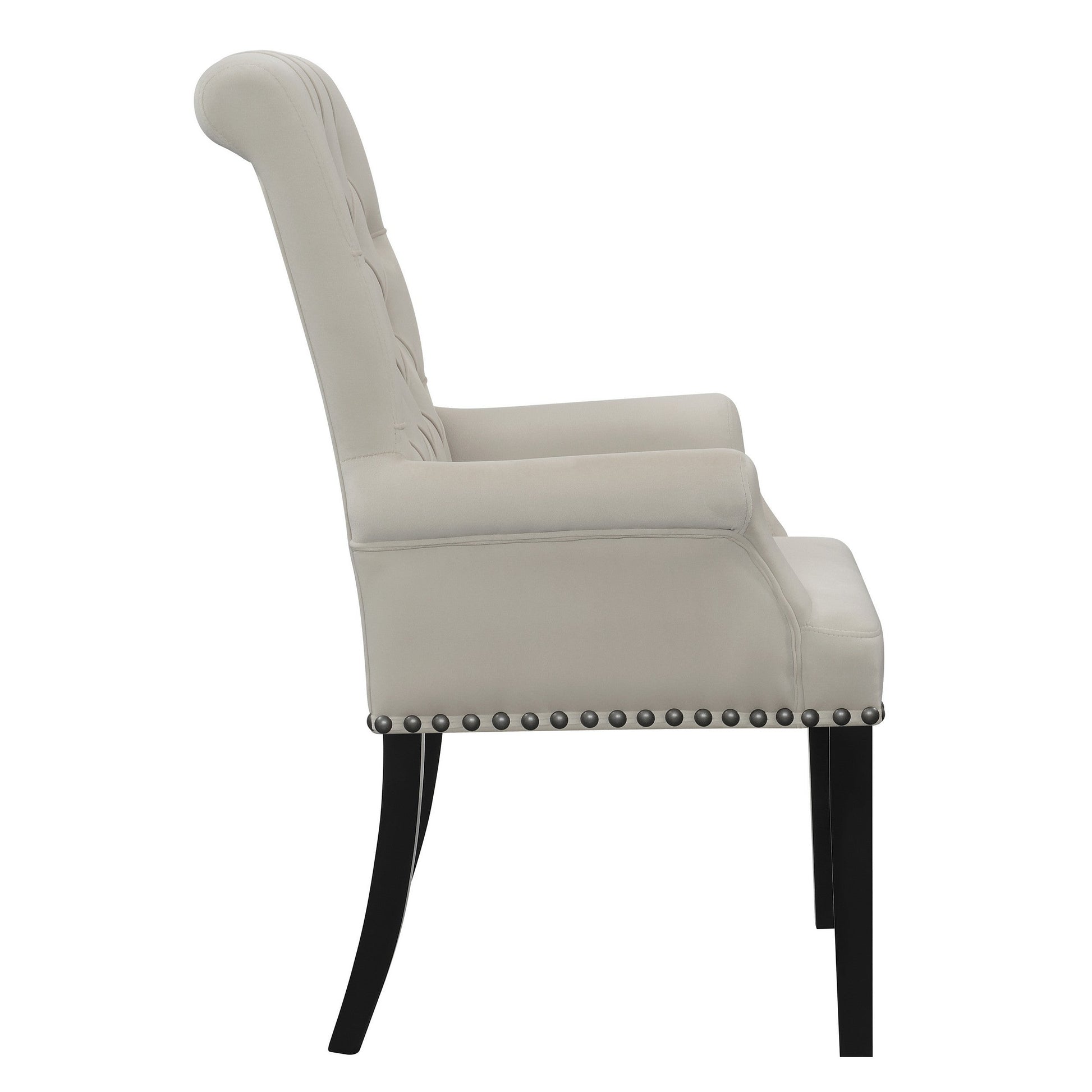 Benzara BM297198 Ali 27" Accent Armchair with Light Gray Fabric, Button Tufted Rolled Back