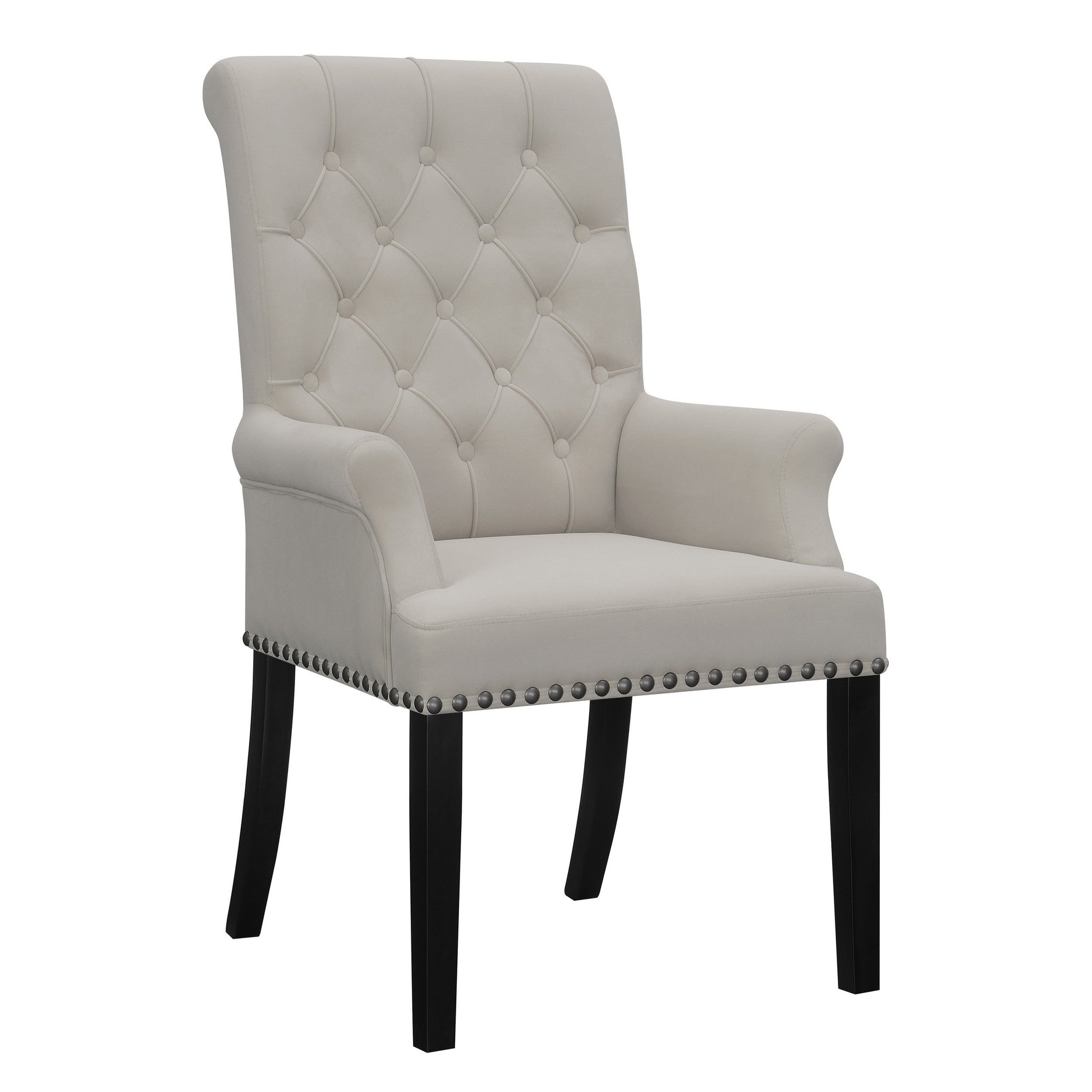 Benzara BM297198 Ali 27" Accent Armchair with Light Gray Fabric, Button Tufted Rolled Back