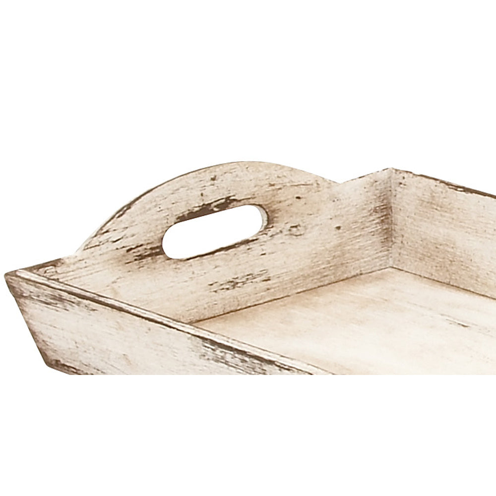 Benzara BM46891 White Benzara Distressed Wooden Serving Trays With Handles, Set of 2