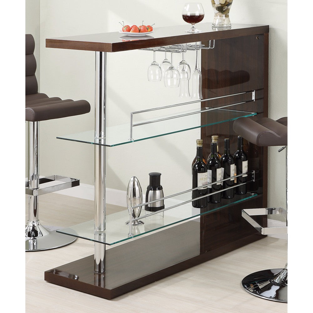 Benzara BM68941 Brown Modish Rectangular Bar Unit With 2 Shelves and Wine Holder