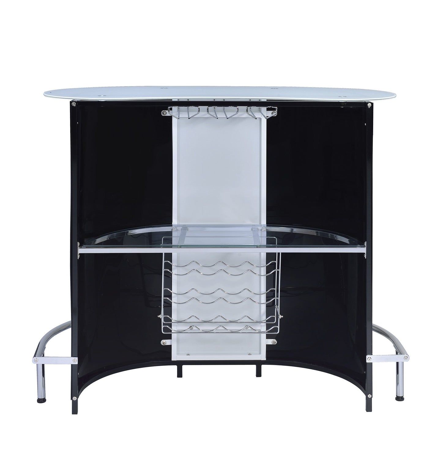 Benzara BM68975 White and Black Contemporary Bar Unit With Frosted Glass Top