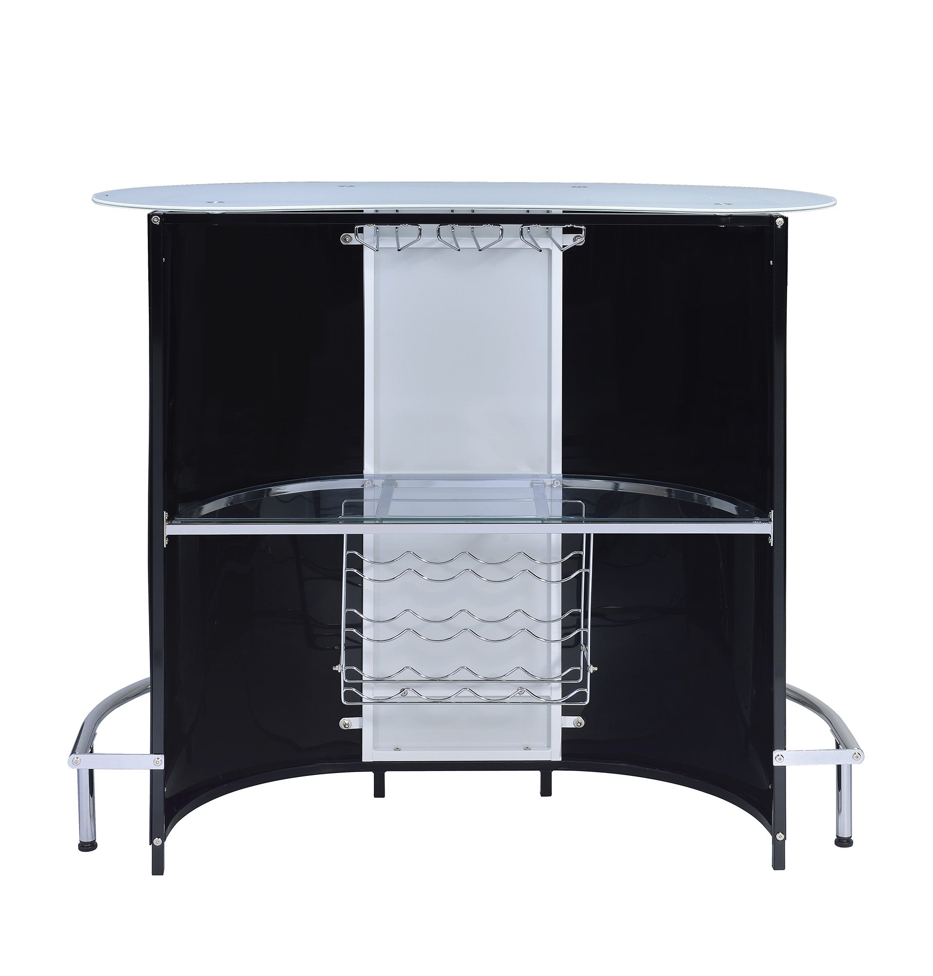 Benzara BM68975 White and Black Contemporary Bar Unit With Frosted Glass Top