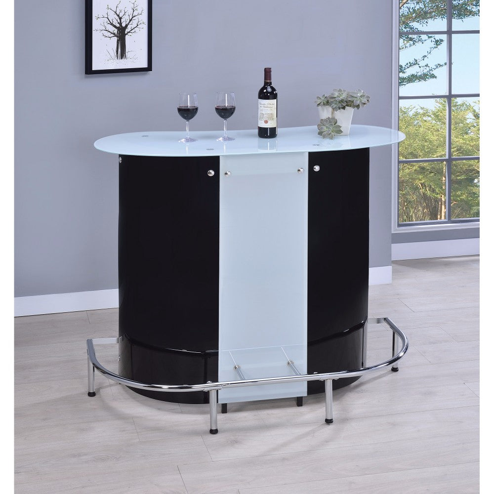 Benzara BM68975 White and Black Contemporary Bar Unit With Frosted Glass Top