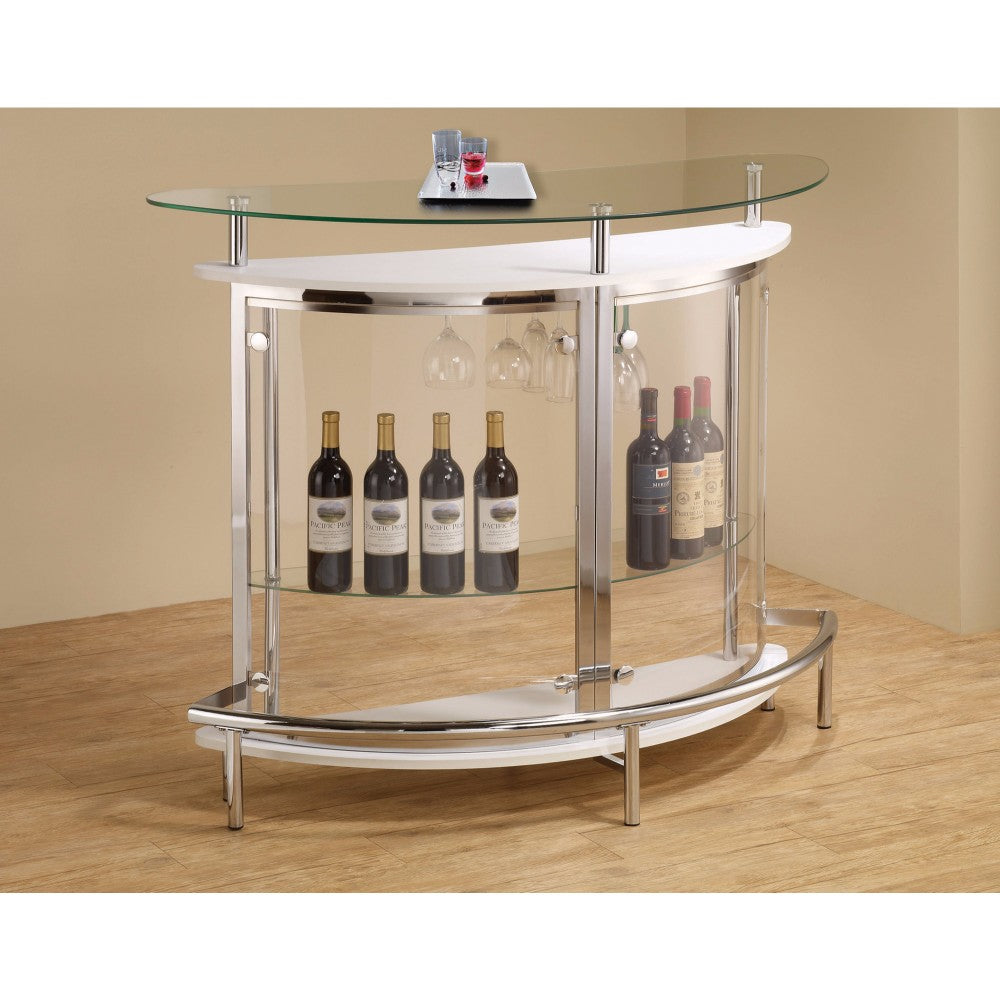 Benzara BM68992 White Contemporary Bar Unit With Clear Acrylic Front