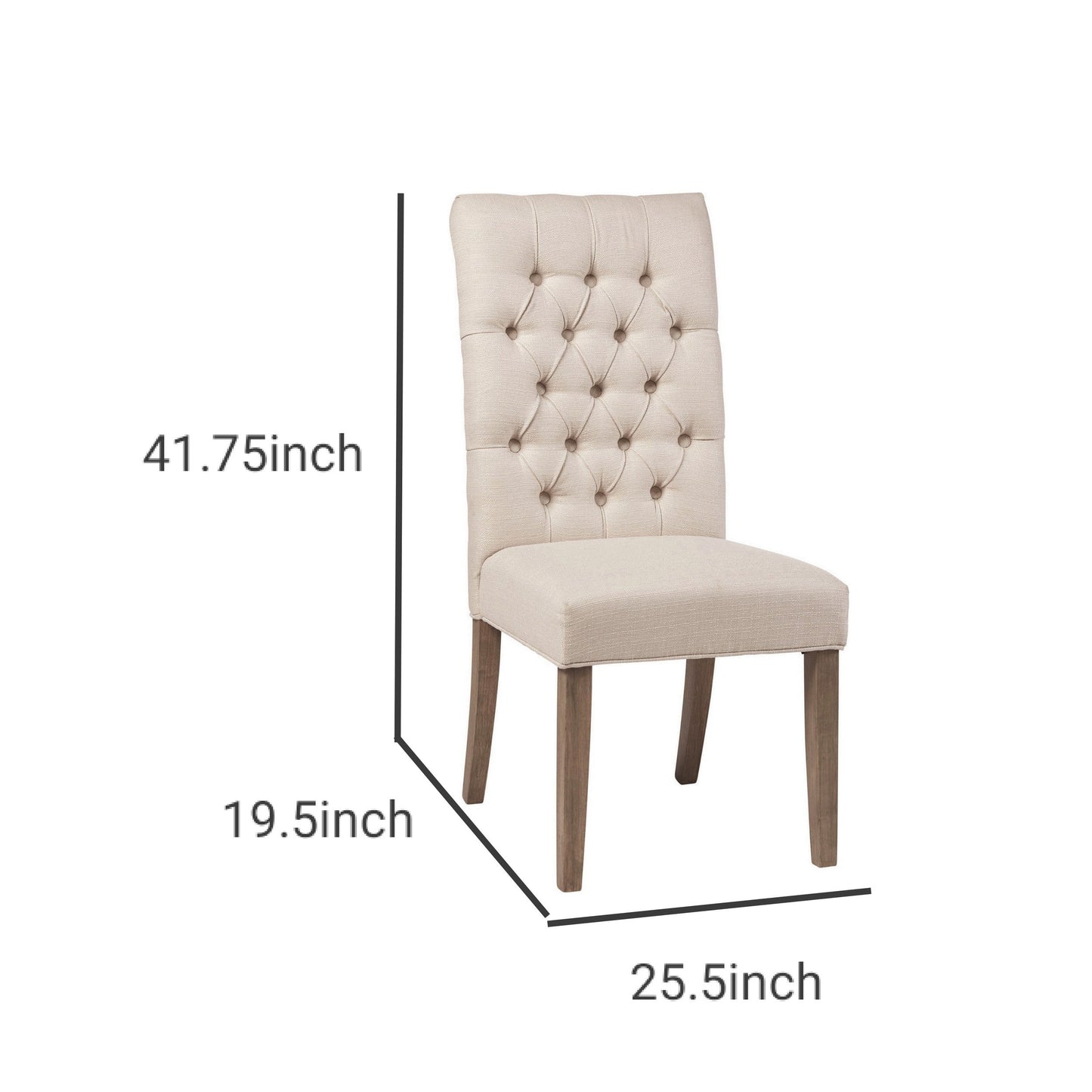 Benzara Beige Dining Chair With Button Tufted Back Set of Two