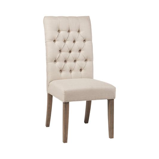 Benzara Beige Dining Chair With Button Tufted Back Set of Two