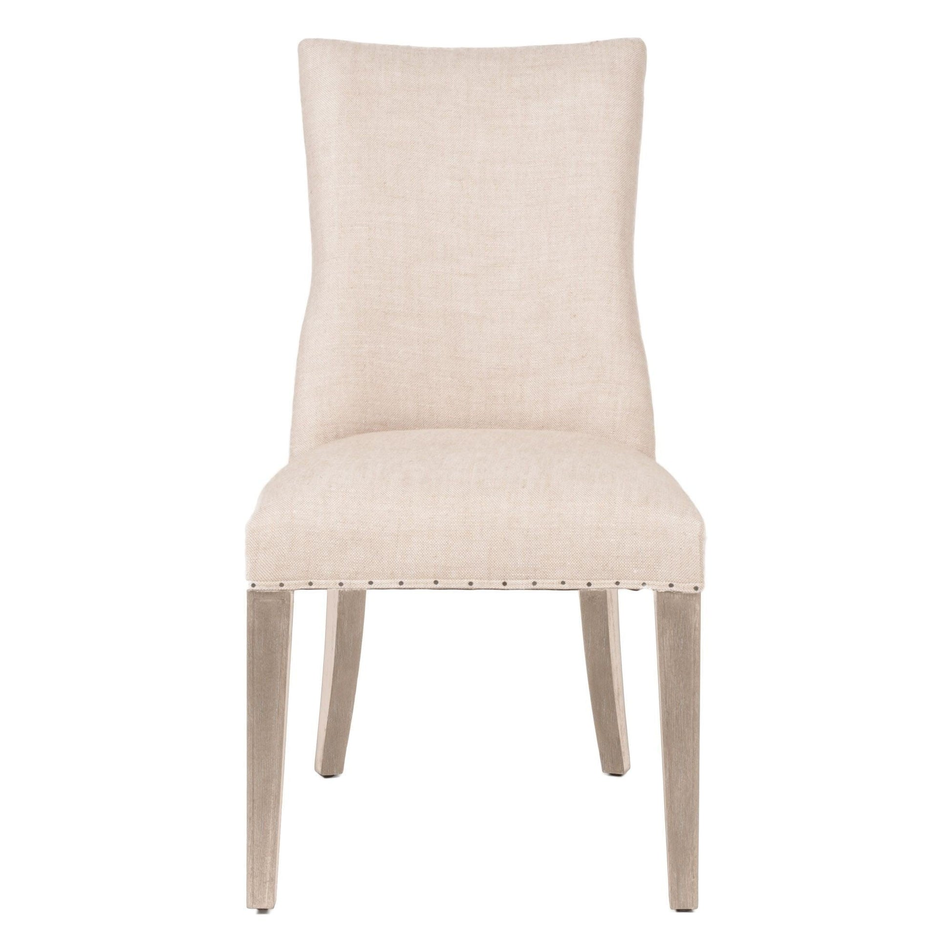 Benzara Beige Parson Style Fabric Padded Dining Chair With Nailhead Trim Set of Two