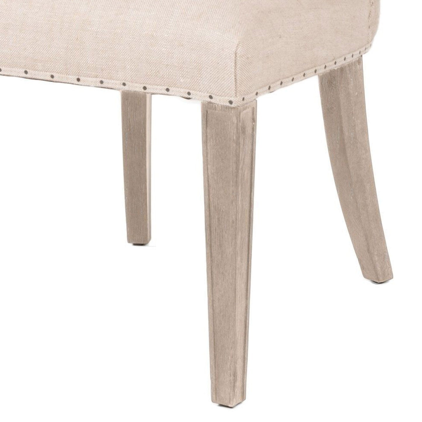 Benzara Beige Parson Style Fabric Padded Dining Chair With Nailhead Trim Set of Two