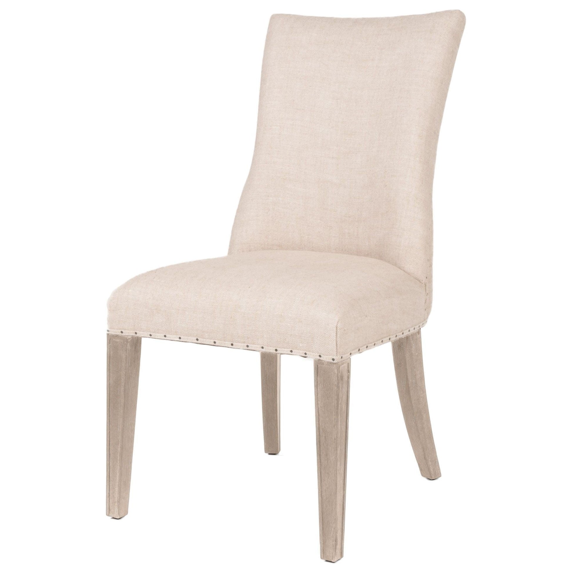 Benzara Beige Parson Style Fabric Padded Dining Chair With Nailhead Trim Set of Two