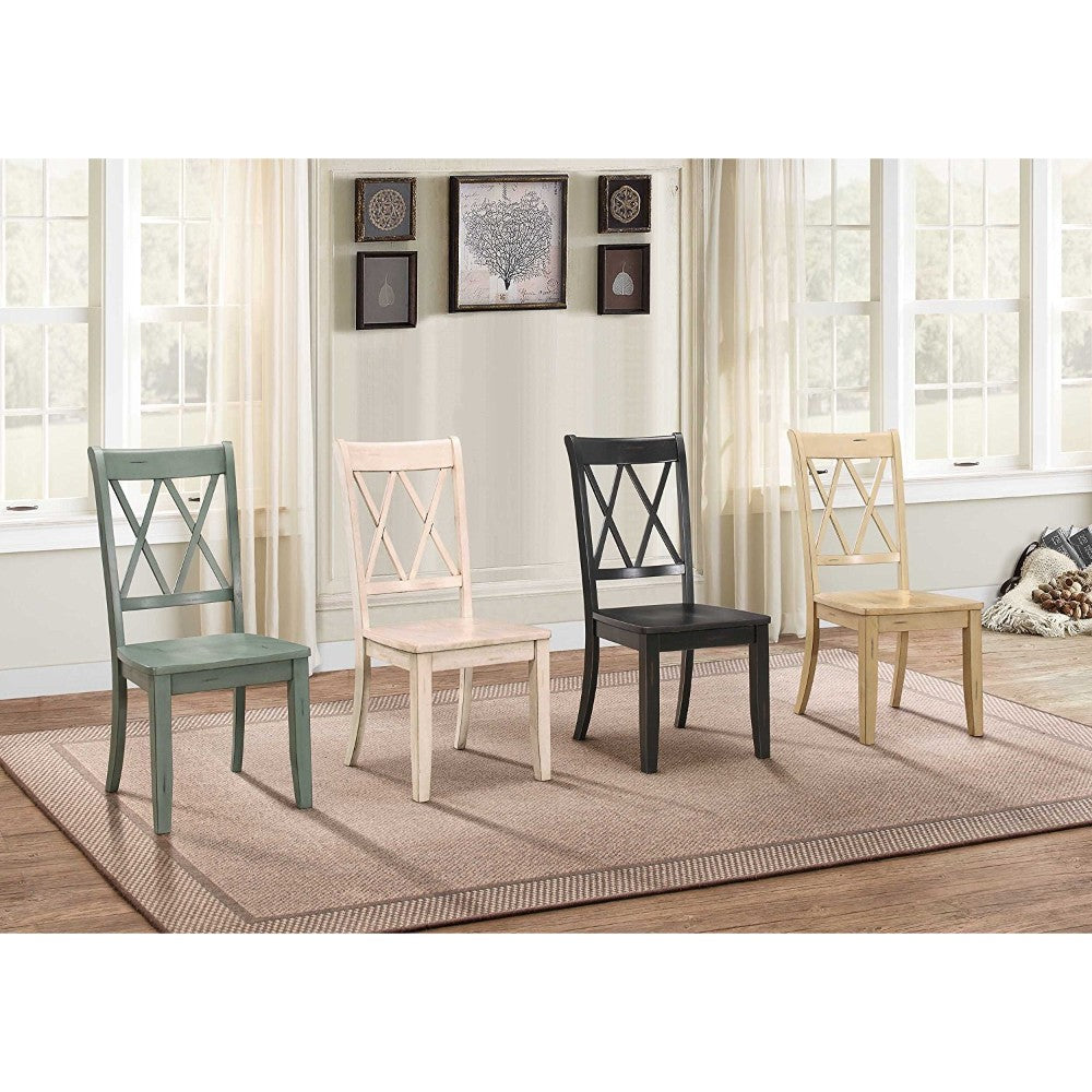 Benzara Beige Pine Veneer Side Chair With Double X-Cross Back Set of Two