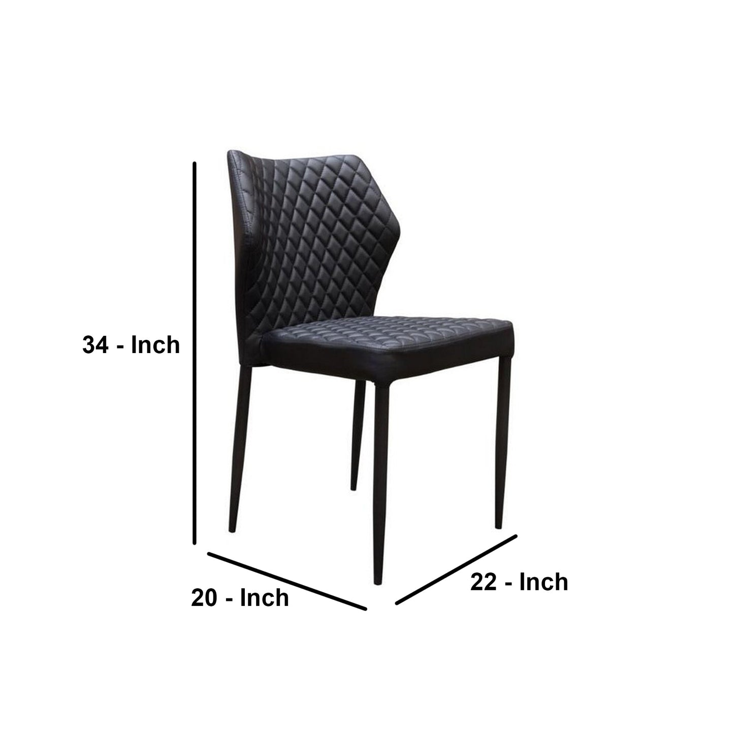 Benzara Black Diamond Tufted Leatherette Dining Chair With Metal Legs Set of Four