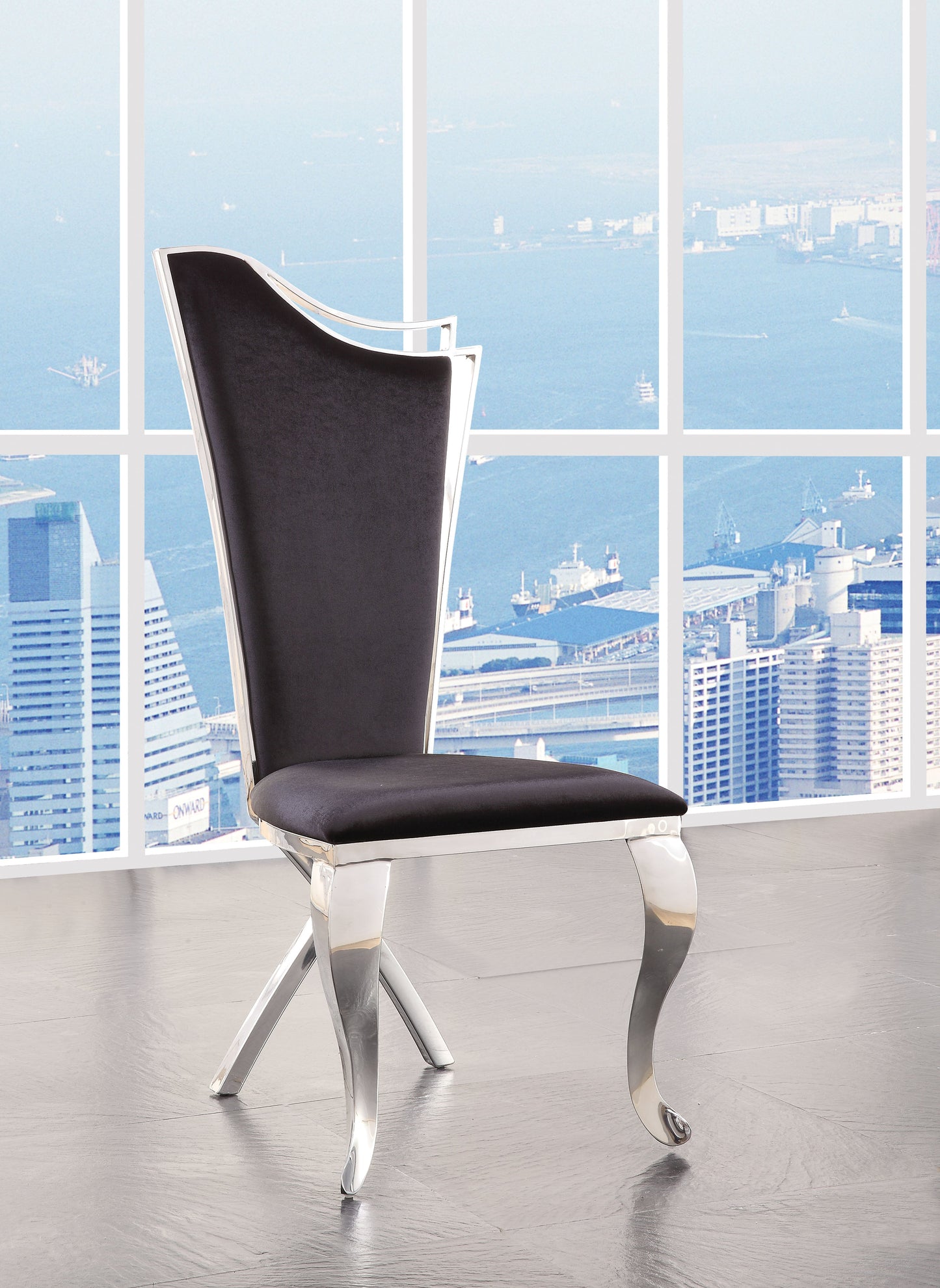 Benzara Black Fabric Upholstered Metal Side Chairs With Asymmetrical Backrest Set of Two