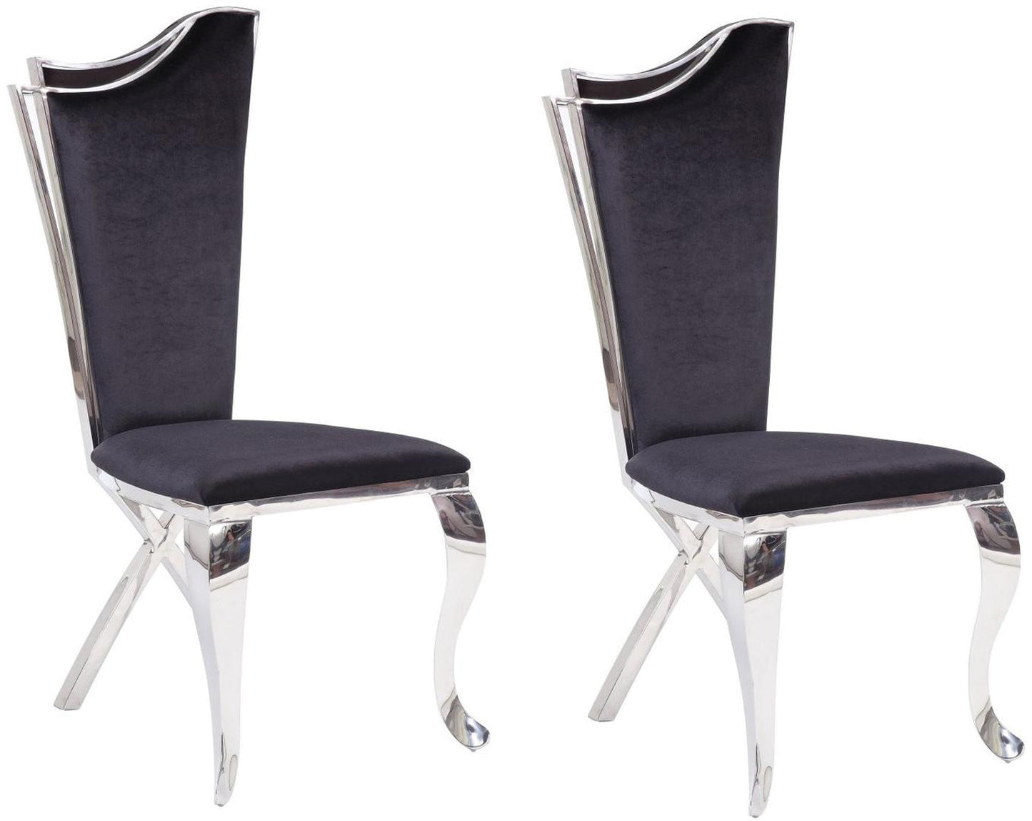 Benzara Black Fabric Upholstered Metal Side Chairs With Asymmetrical Backrest Set of Two