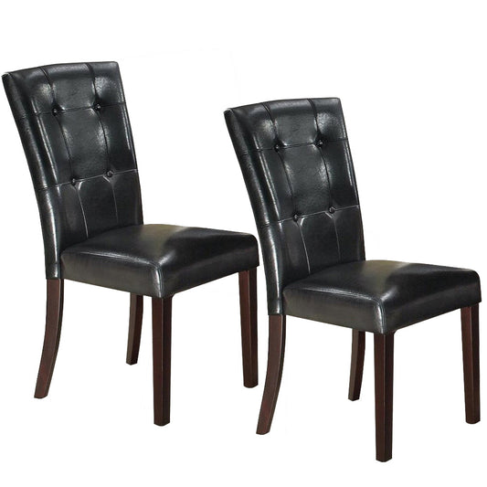 Benzara Black Leather Upholstered Dining Chair With Button Tufted Back Set of Two