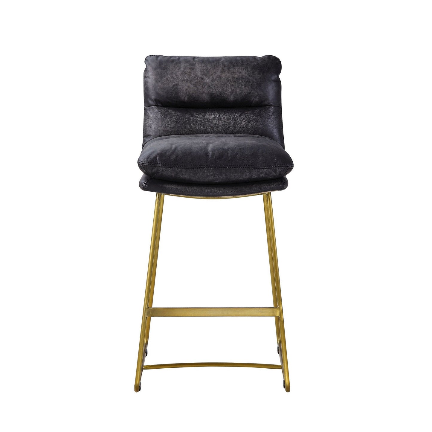 Benzara Black Leatherette Counter Height Chair With Gold Metal Sled Base