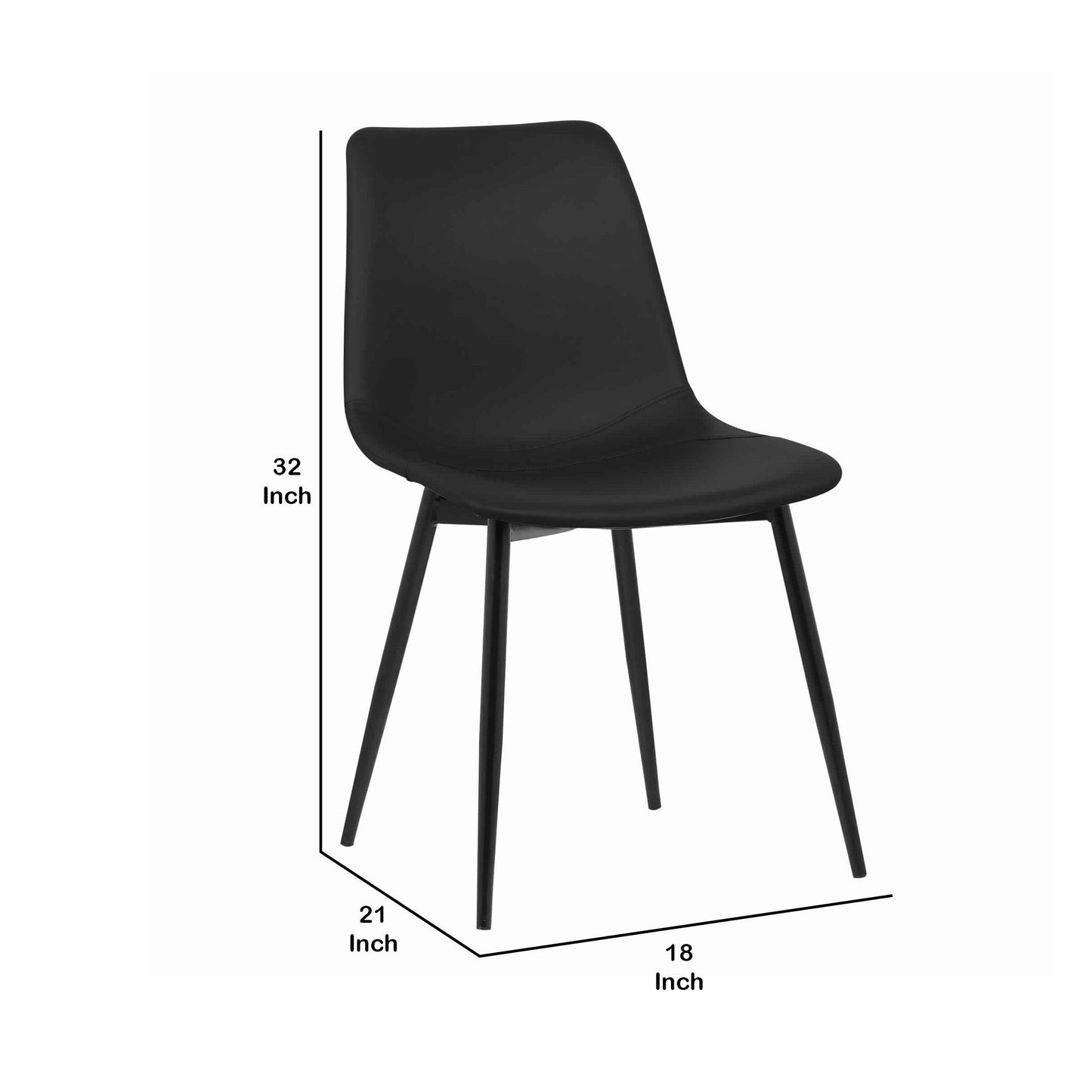 Benzara Black Leatherette Dining Chair With Bucket Seat And Metal Legs