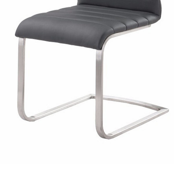 Benzara Black Leatherette Dining Chair With Silver Cantilever Base Set of Two