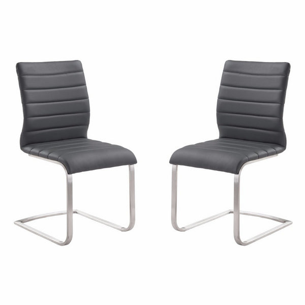 Benzara Black Leatherette Dining Chair With Silver Cantilever Base Set of Two