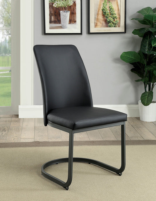 Benzara Black Leatherette Upholstered Side Chair With U Shape Metal Cantilever Base Set of Two