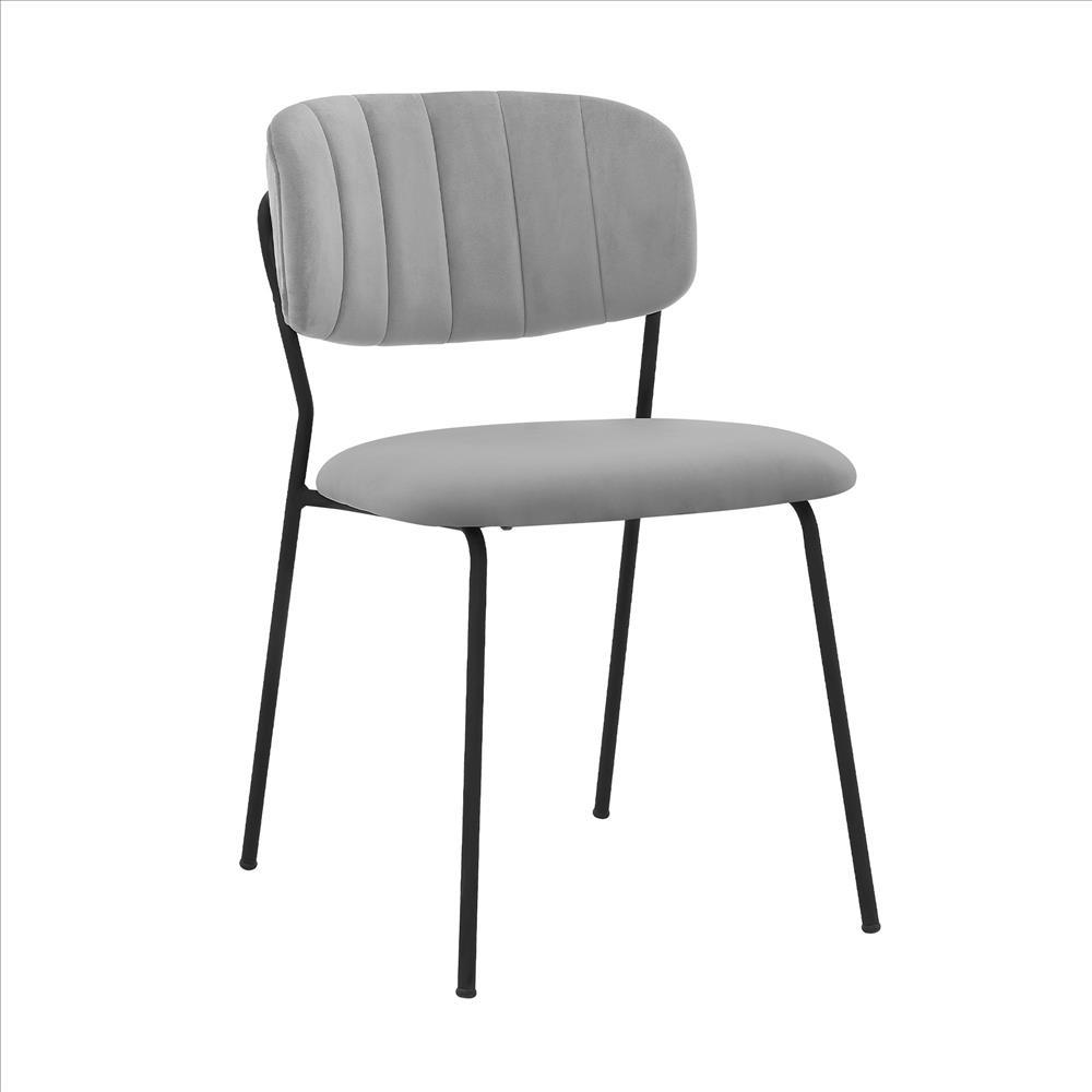 Benzara Black Metal Dining Chair With Gray Fabric Seats Set of Two