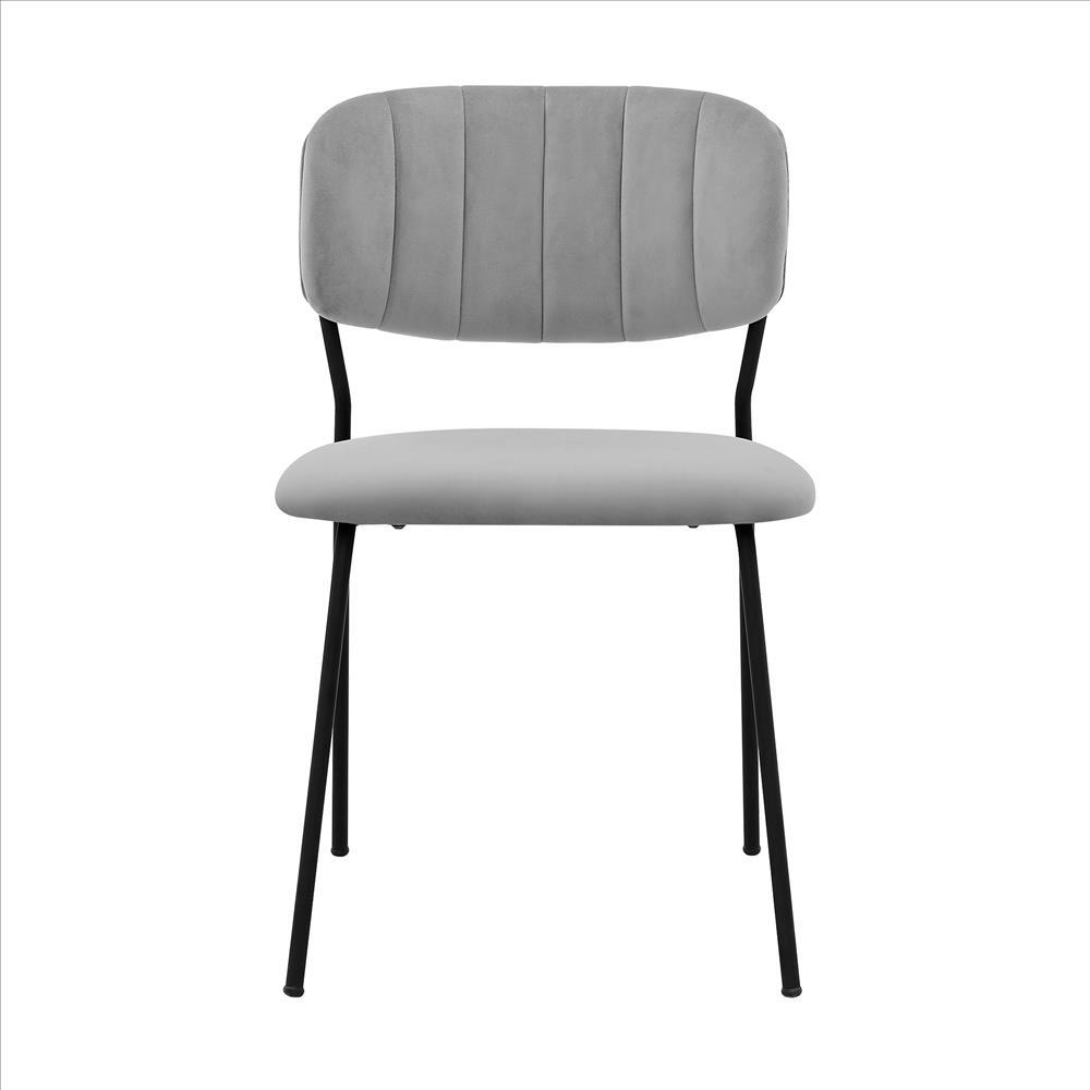 Benzara Black Metal Dining Chair With Gray Fabric Seats Set of Two