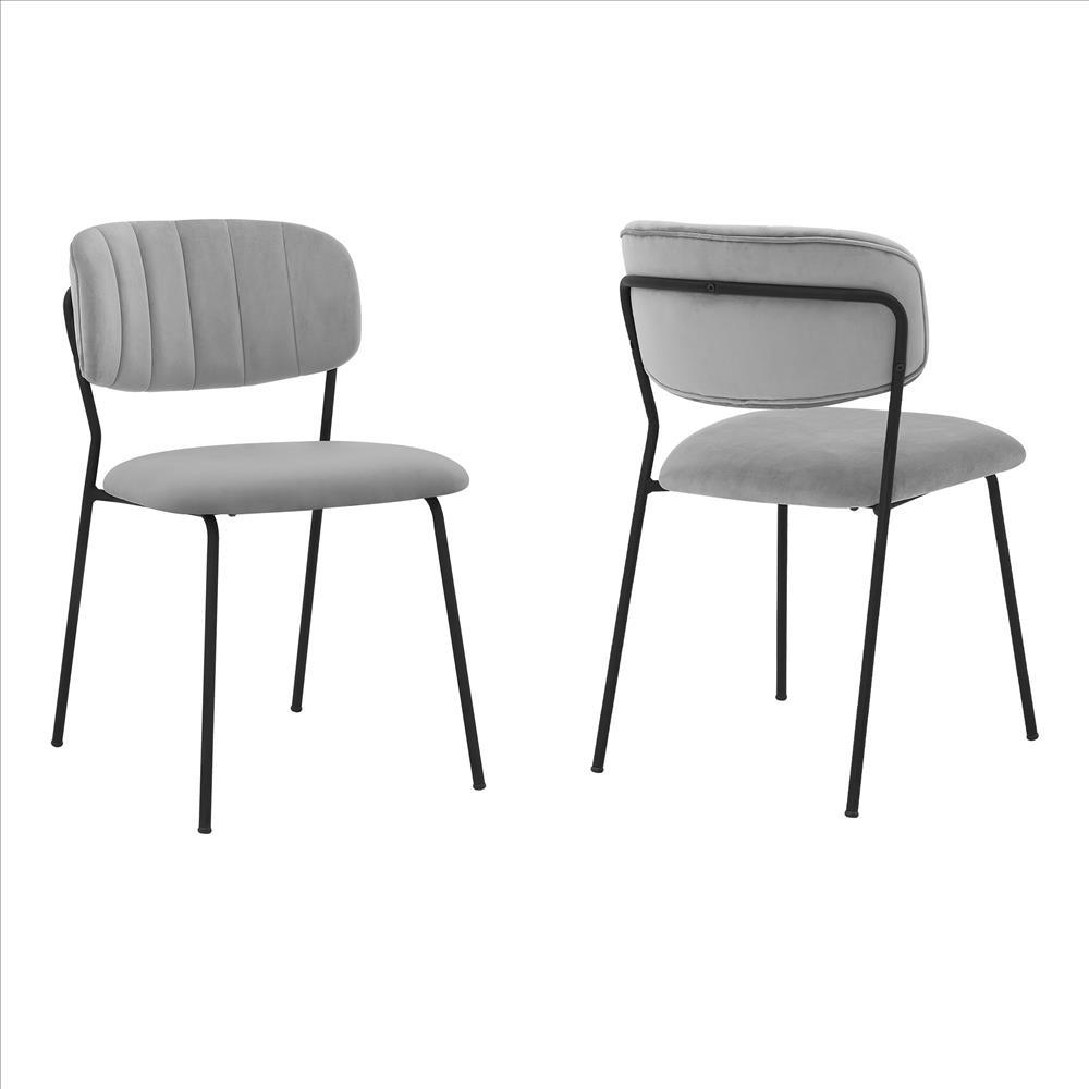 Benzara Black Metal Dining Chair With Gray Fabric Seats Set of Two