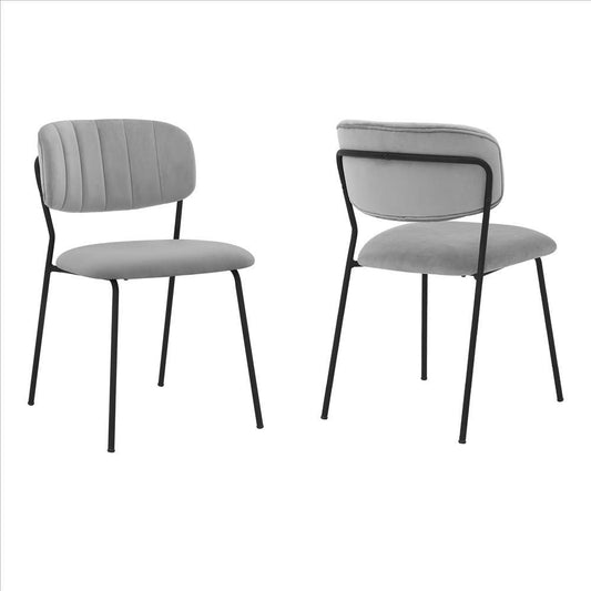 Benzara Black Metal Dining Chair With Gray Fabric Seats Set of Two