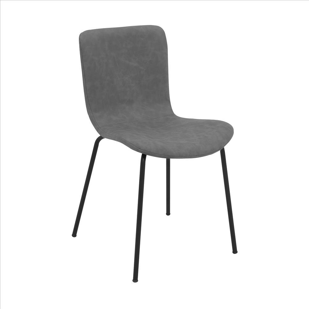 Benzara Black Metal Dining Chair With Gray Fabric Upholstered Seat and Backrest Set of Two