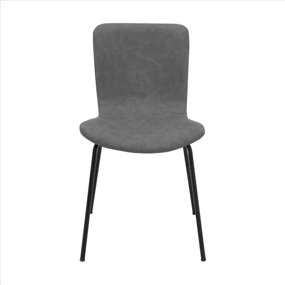 Benzara Black Metal Dining Chair With Gray Fabric Upholstered Seat and Backrest Set of Two