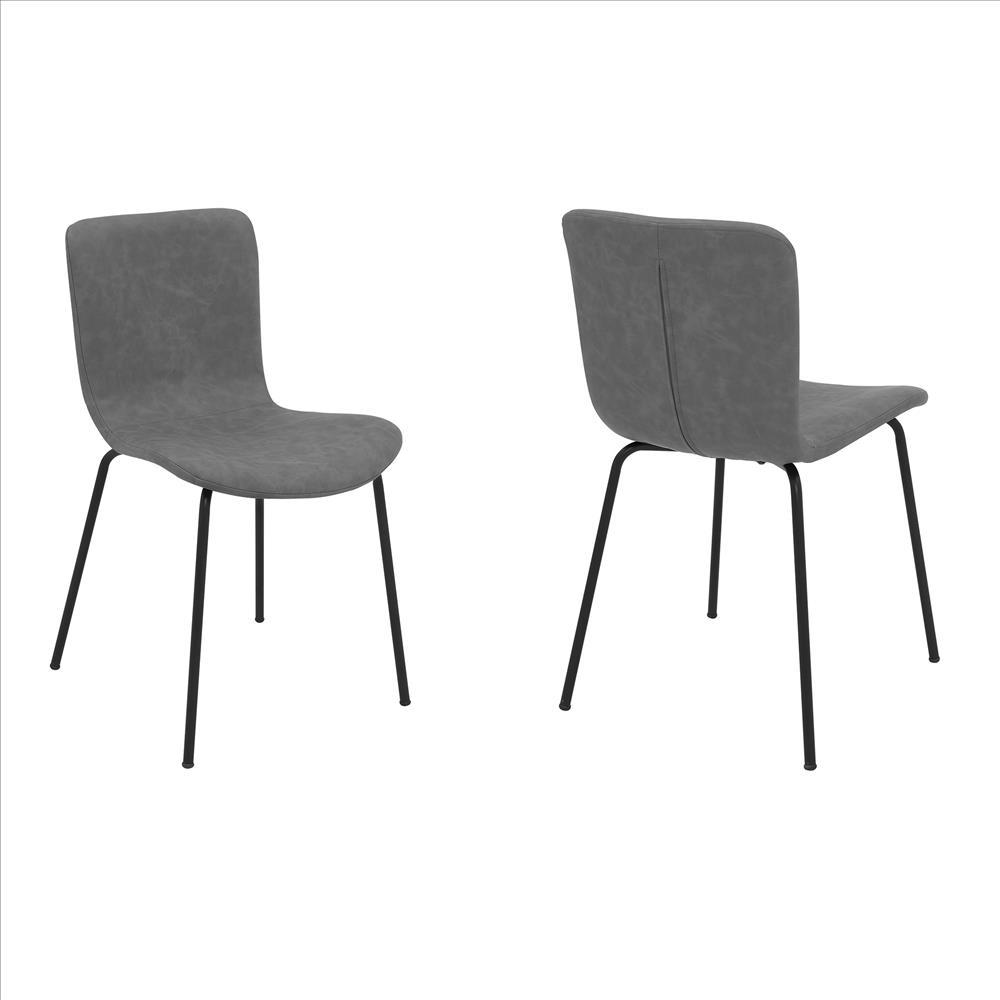 Benzara Black Metal Dining Chair With Gray Fabric Upholstered Seat and Backrest Set of Two