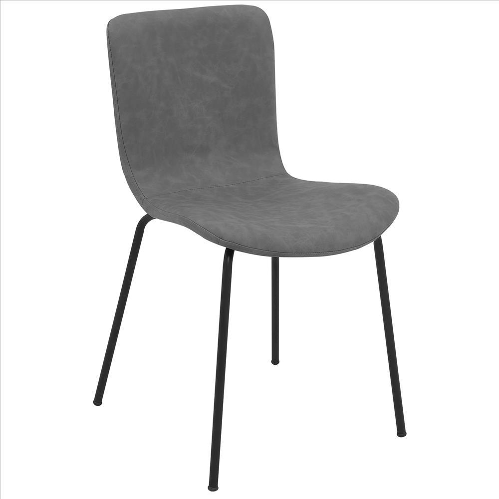 Benzara Black Metal Dining Chair With Gray Leatherette Upholstered Seat and Backrest Set of Two