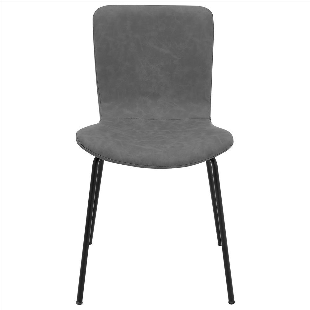 Benzara Black Metal Dining Chair With Gray Leatherette Upholstered Seat and Backrest Set of Two