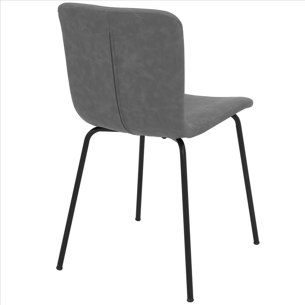 Benzara Black Metal Dining Chair With Gray Leatherette Upholstered Seat and Backrest Set of Two