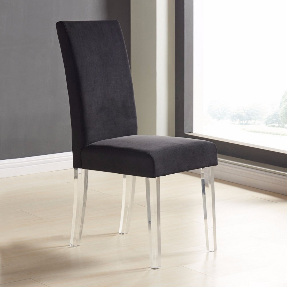 Benzara Black Modern Dining Chair With Curved Back Velvet Upholstered Set of Two