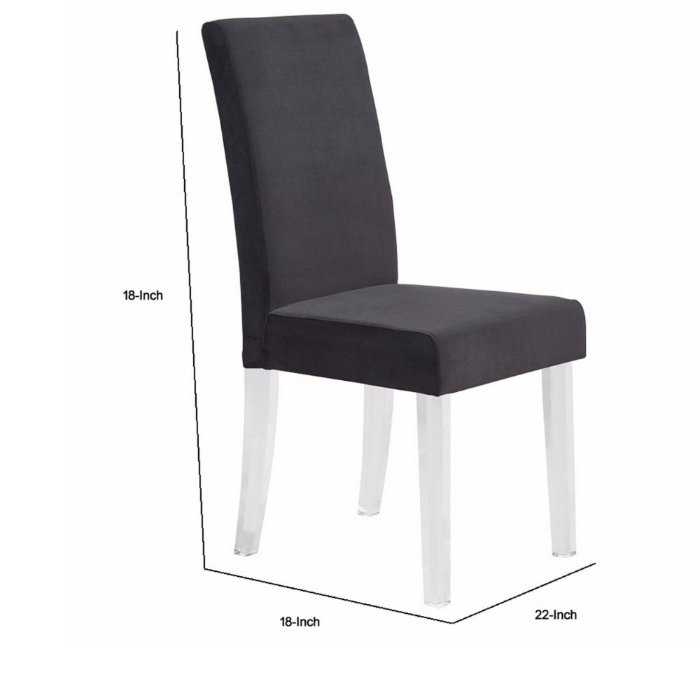 Benzara Black Modern Dining Chair With Curved Back Velvet Upholstered Set of Two