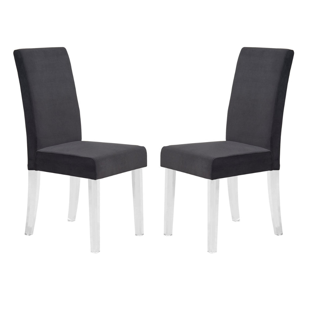 Benzara Black Modern Dining Chair With Curved Back Velvet Upholstered Set of Two