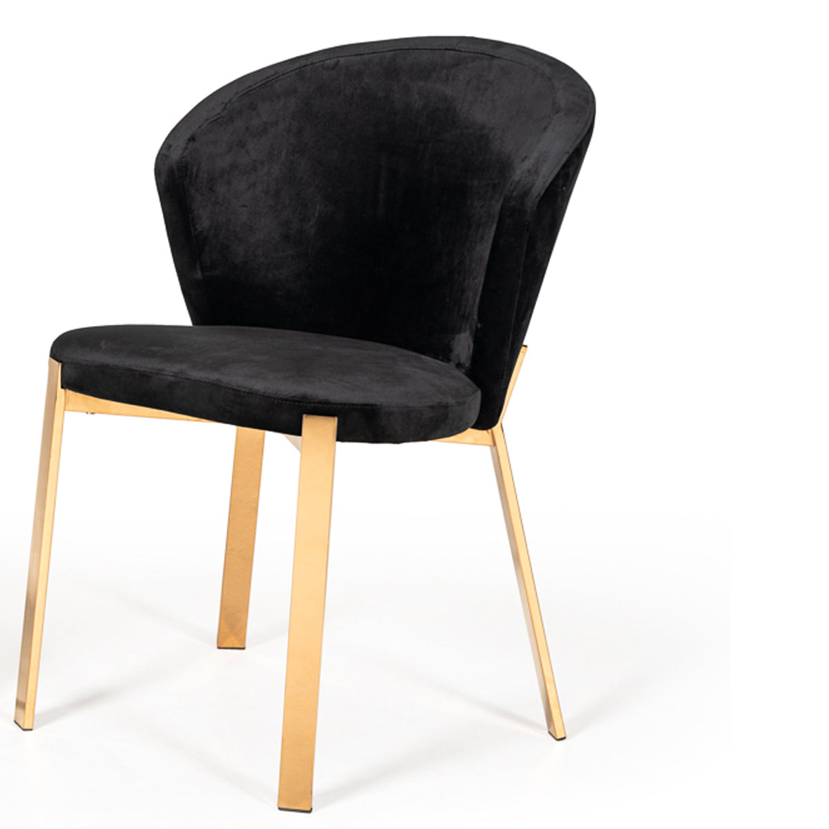 Benzara Black Velvet Curved Back Dining Chair With Gold Metal Legs Set of Two