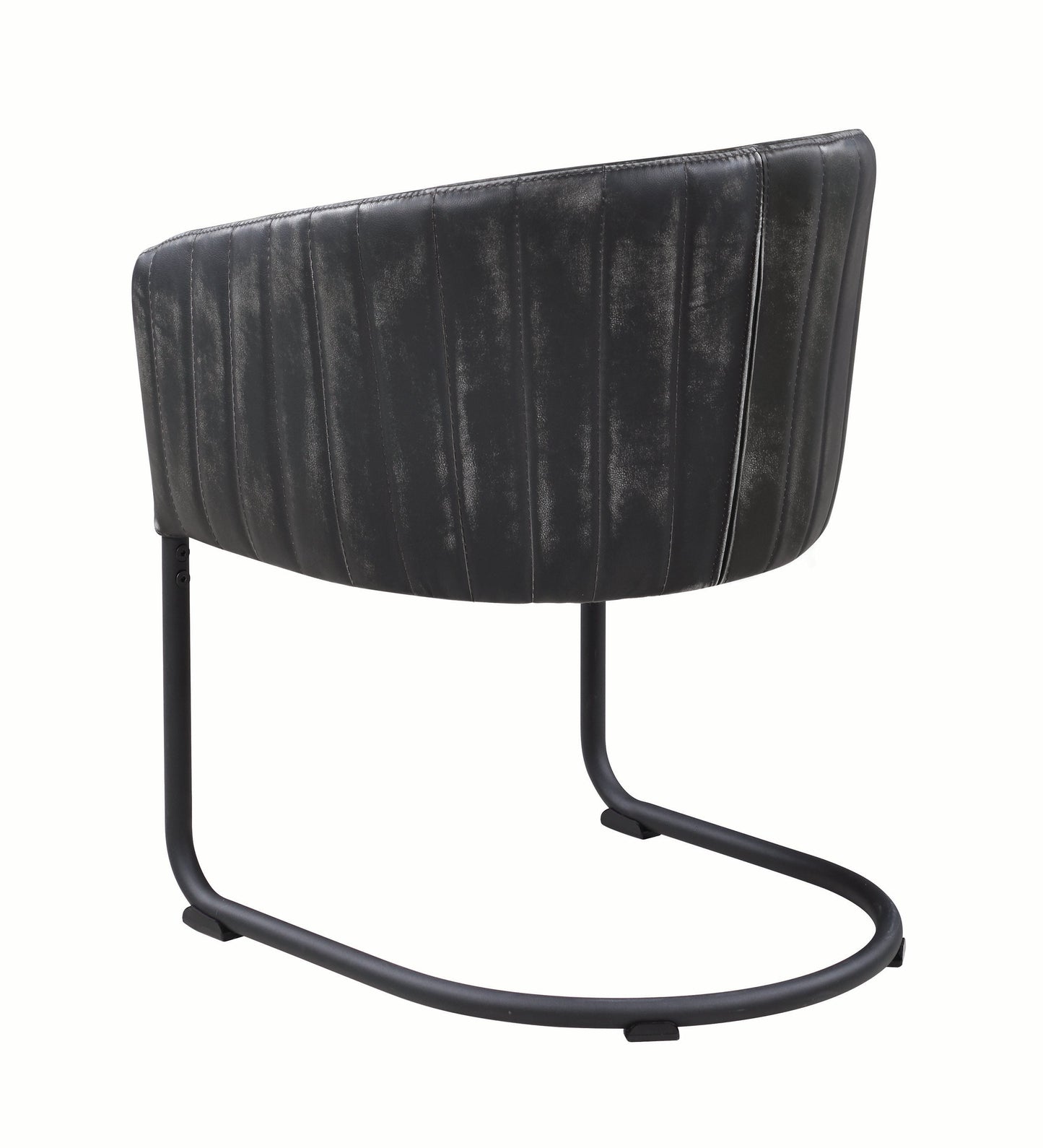 Benzara Black Vertically Stitched Faux Leather Upholstered Dining Chair With Metal Cantilever Base