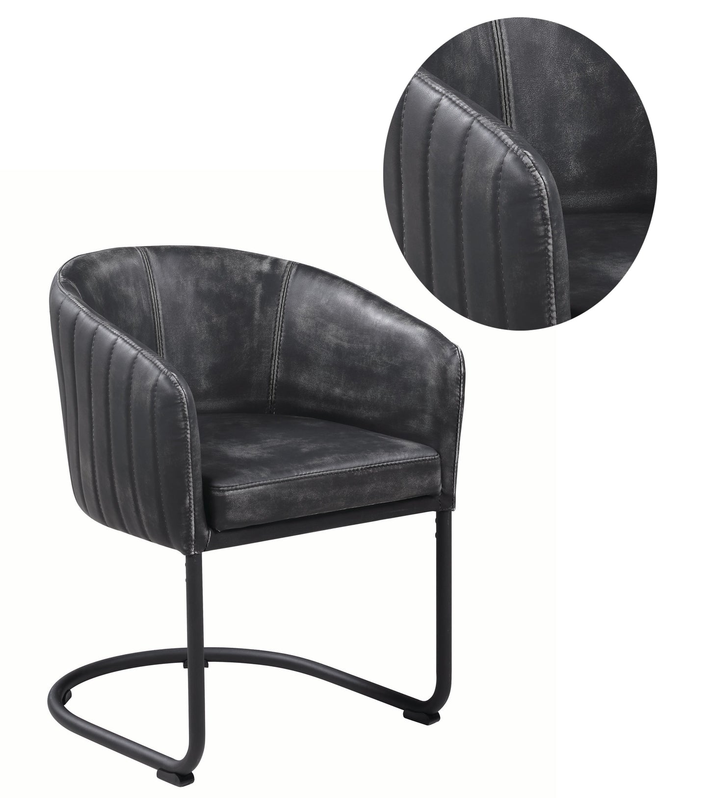 Benzara Black Vertically Stitched Faux Leather Upholstered Dining Chair With Metal Cantilever Base