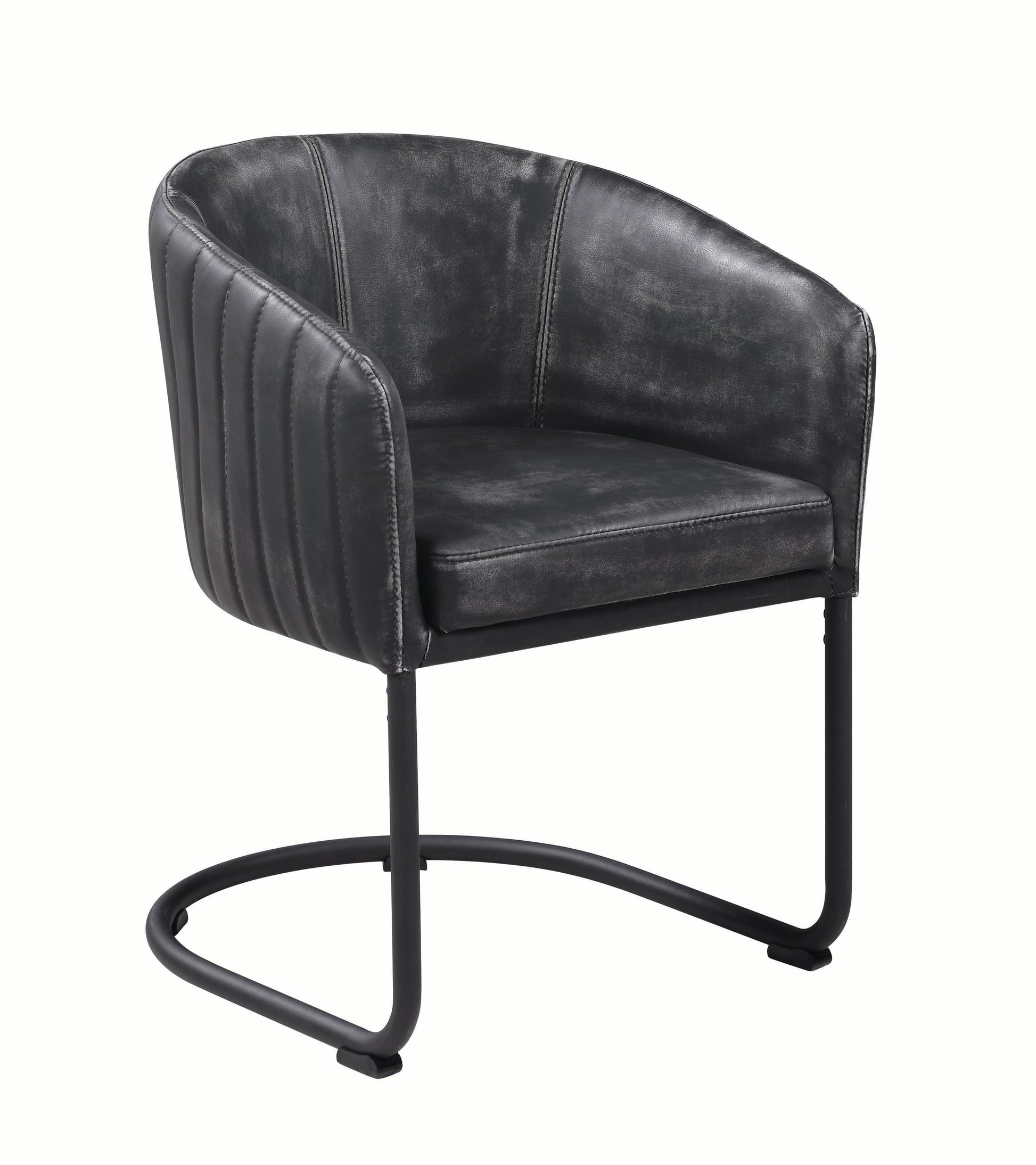 Benzara Black Vertically Stitched Faux Leather Upholstered Dining Chair With Metal Cantilever Base