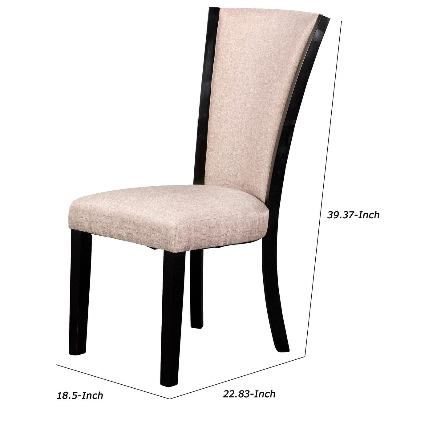 Benzara Black Wooden Dining Chair With Beige Fabric Seat And Backrest Set of Two