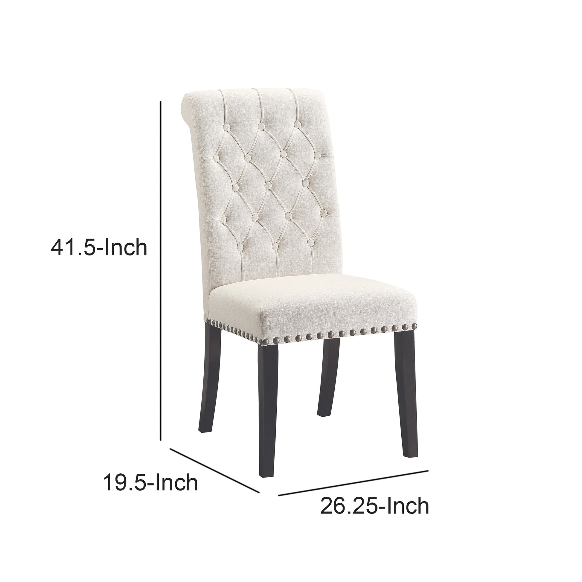 Benzara Black Wooden Dining Side Chair With Cream Upholstery, Set of Two