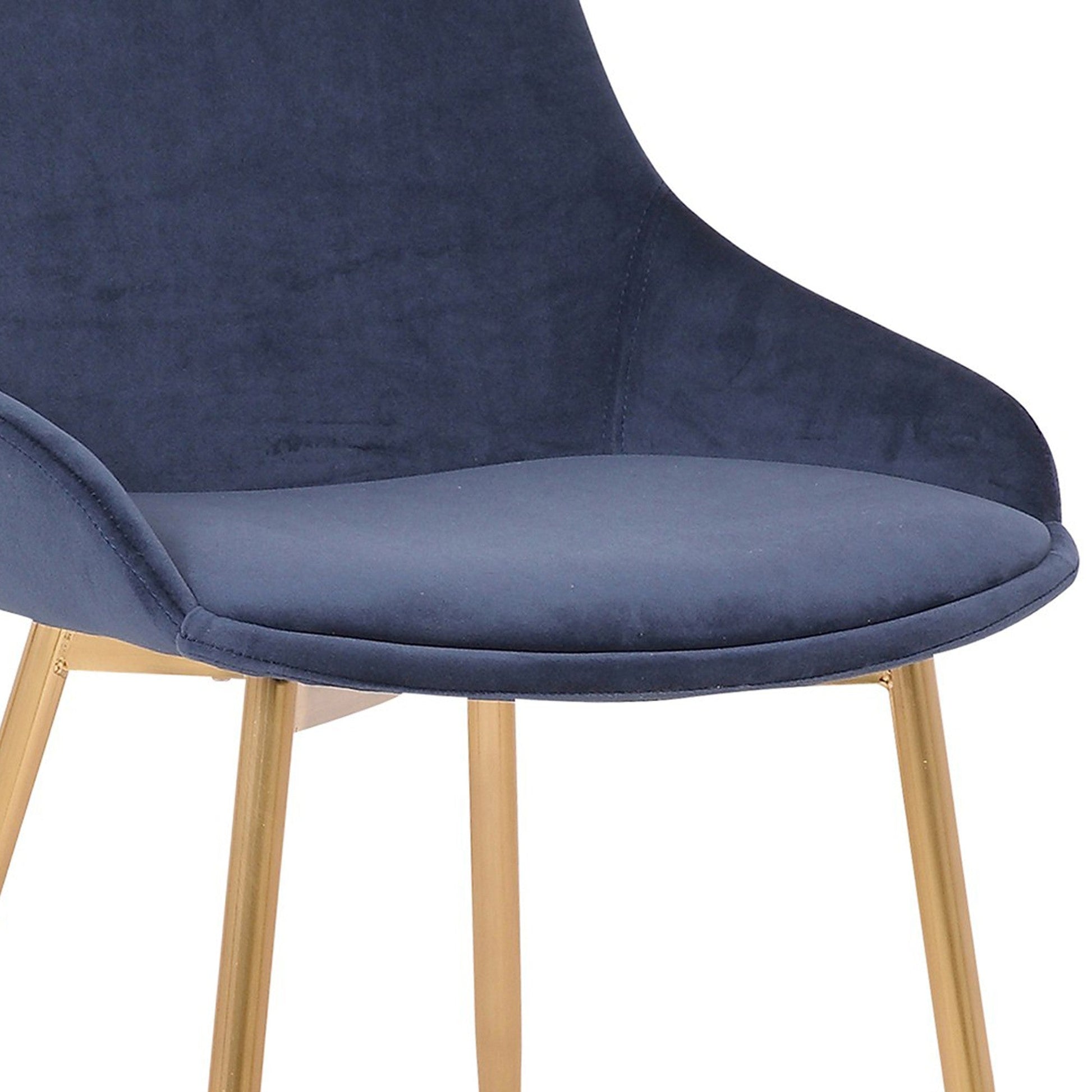 Benzara Blue Countered Fabric Upholstered Dining Chair With Sleek Metal Legs