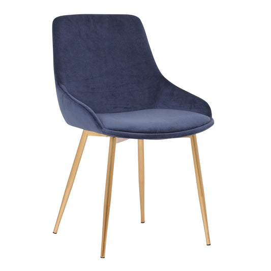 Benzara Blue Countered Fabric Upholstered Dining Chair With Sleek Metal Legs