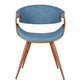 Benzara Blue Curved Back Fabric Dining Chair With Brown Round Tapered Legs