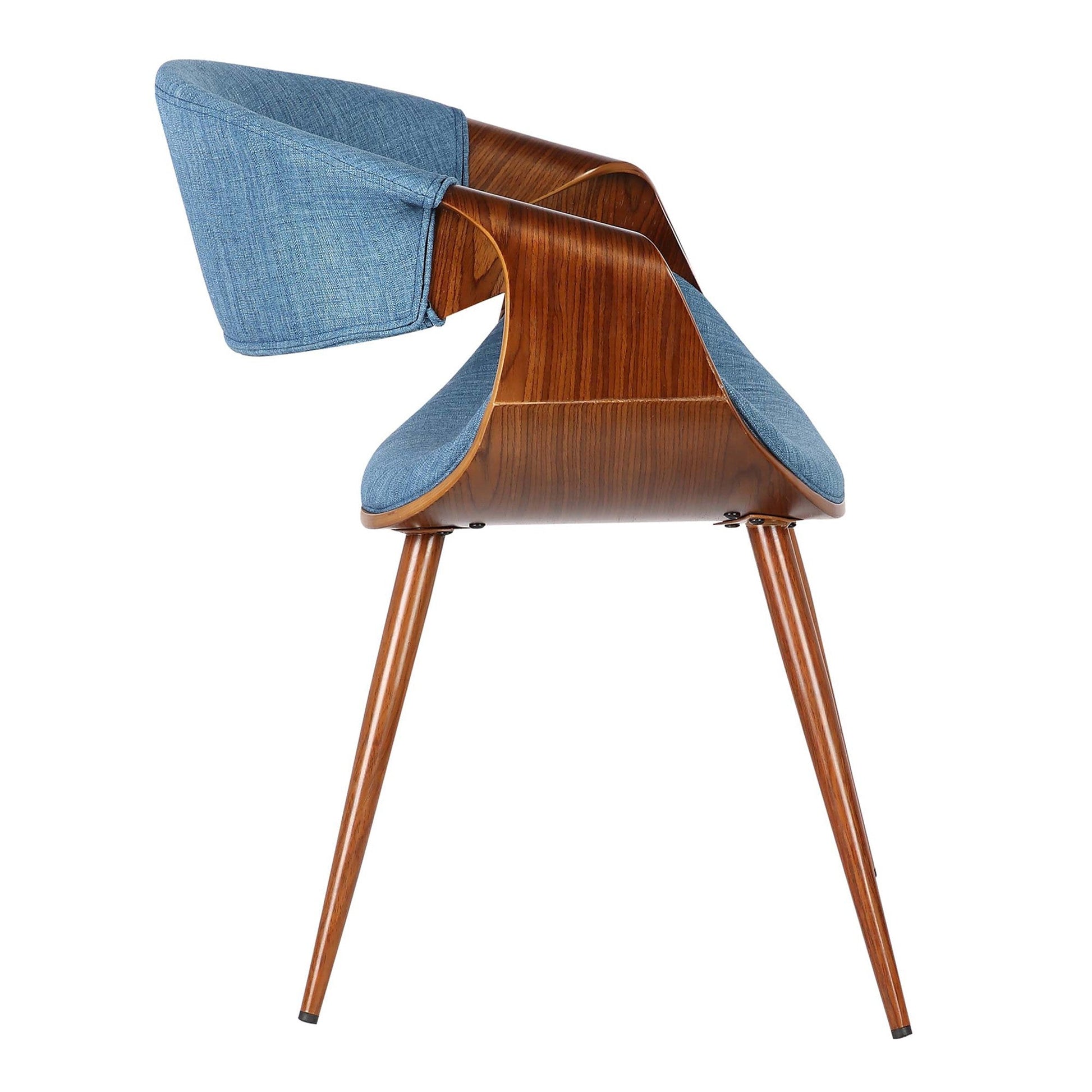 Benzara Blue Curved Back Fabric Dining Chair With Brown Round Tapered Legs