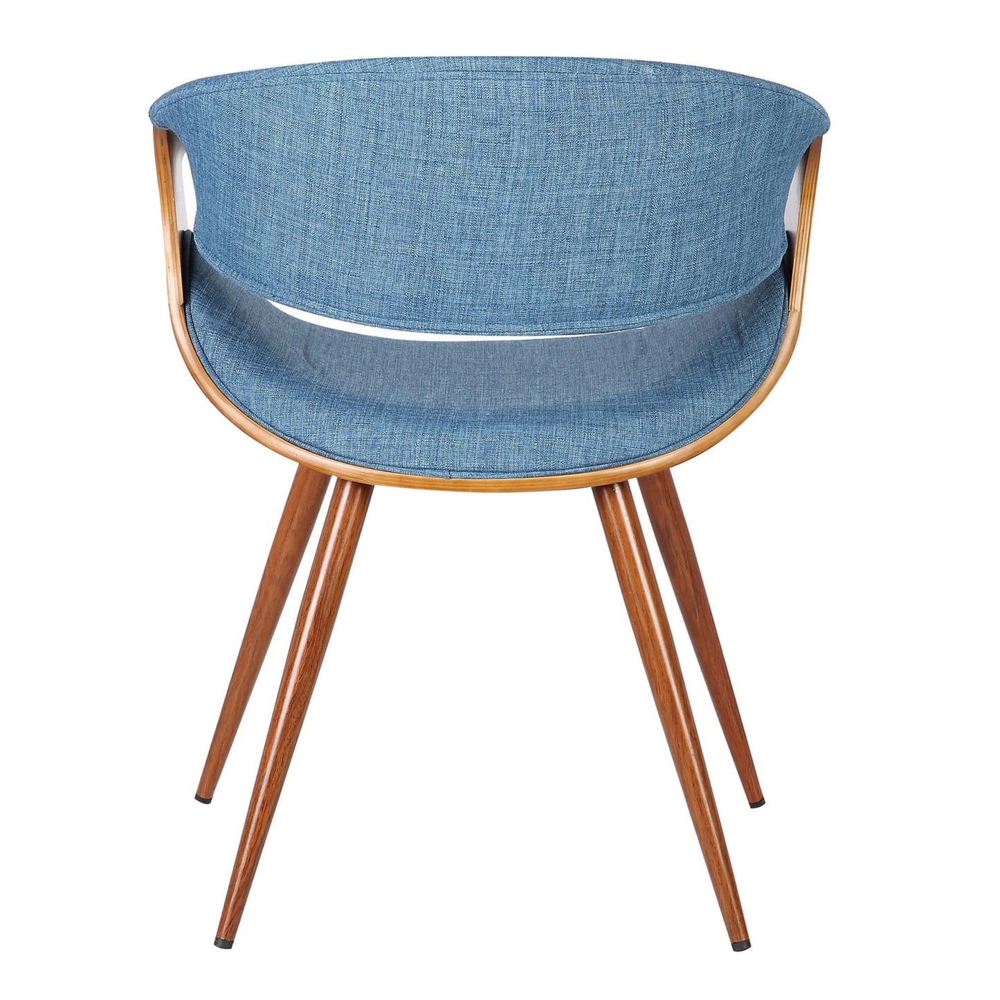 Benzara Blue Curved Back Fabric Dining Chair With Brown Round Tapered Legs