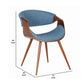 Benzara Blue Curved Back Fabric Dining Chair With Brown Round Tapered Legs