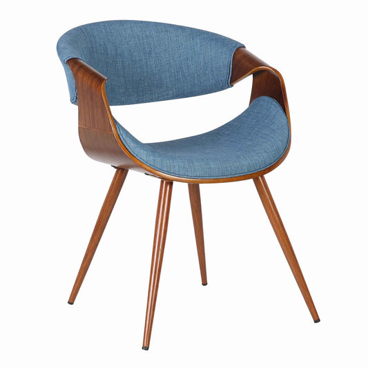 Benzara Blue Curved Back Fabric Dining Chair With Brown Round Tapered Legs